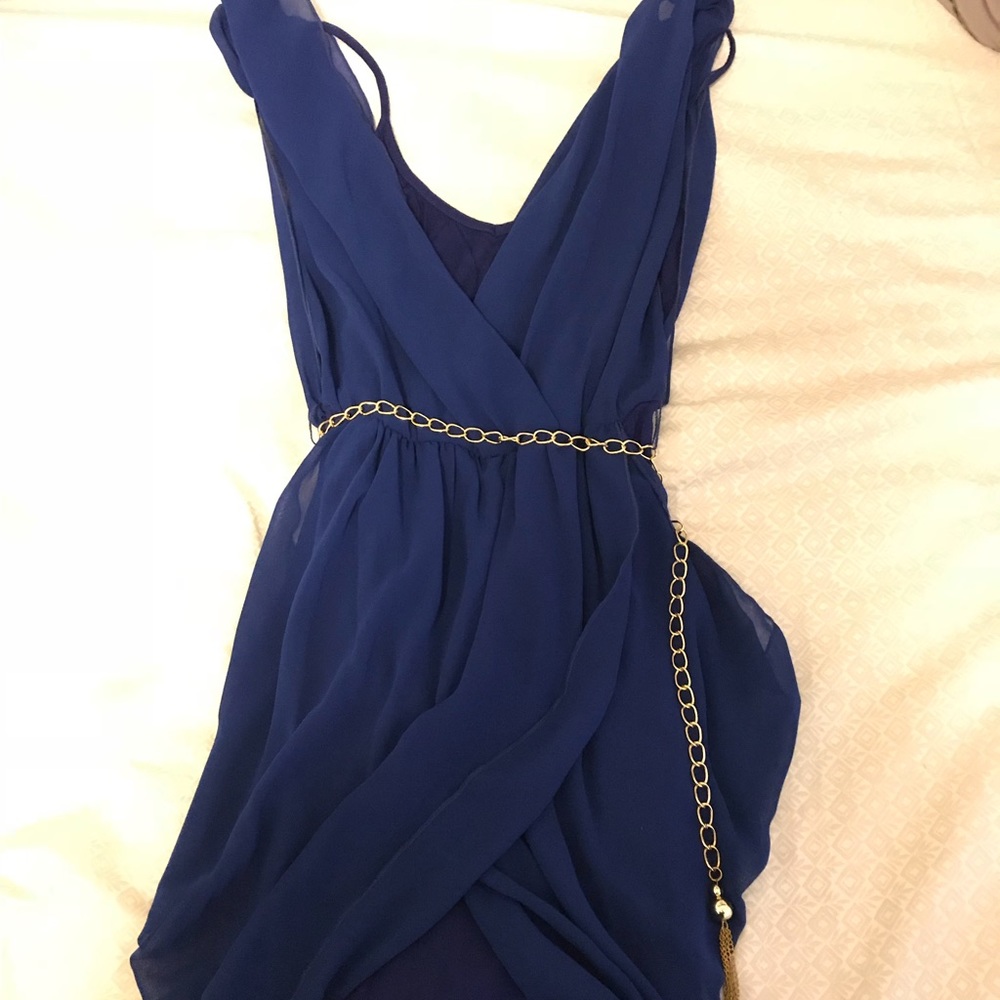 Blue Chiffon & Jersey Dress with Chain